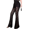 image:imageFloerns Womens Sheer Lace Mesh Flare Pants High Waisted Bell Bottom PantBlack