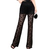 image:imageFloerns Womens Sheer Lace Mesh Flare Pants High Waisted Bell Bottom PantBlack