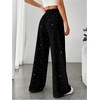 image:imageFloerns Womens Sparkly Rhinestone Sweat Pants Elastic Waist Drawstring Straight Wide Leg Trendy Interior SweatpantsBlack