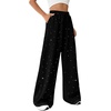 image:imageFloerns Womens Sparkly Rhinestone Sweat Pants Elastic Waist Drawstring Straight Wide Leg Trendy Interior SweatpantsBlack