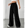 image:imageFloerns Womens Sparkly Rhinestone Sweat Pants Elastic Waist Drawstring Straight Wide Leg Trendy Interior SweatpantsBlack