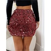 image:imageFloerns Womens Sparkly Sequin Mini Skirt Y2k High Waisted Going Out SkirtBurgundy