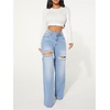 image:imageFloerns Womens Straight Leg Ripped Jeans Low Waisted Casual Distressed Denim PantsLight Wash