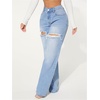 image:imageFloerns Womens Straight Leg Ripped Jeans Low Waisted Casual Distressed Denim PantsLight Wash
