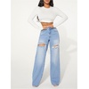 image:imageFloerns Womens Straight Leg Ripped Jeans Low Waisted Casual Distressed Denim PantsLight Wash