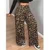 image:imageFloerns Womens Street Cheetah Print Baggy Pants Drawstring Wide Leg Elastic Waist Loose Long TrousersBrown and Black