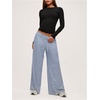 image:imageFloerns Womens Striped Wide Leg Pants Drawstring Waist Loose Long Trousers Lounge BottomsBlue and White
