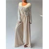 image:imageFloerns Womens Summer Jumpsuit Romper Spaghetti Strap Wide Leg Baggy PantsApricot