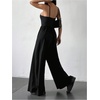 image:imageFloerns Womens Summer Jumpsuit Romper Spaghetti Strap Wide Leg Baggy PantsBlack Solid