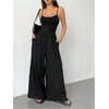 image:imageFloerns Womens Summer Jumpsuit Romper Spaghetti Strap Wide Leg Baggy PantsBlack Solid