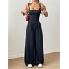 image:imageFloerns Womens Summer Jumpsuit Romper Spaghetti Strap Wide Leg Baggy PantsBlack Tall