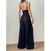 image:imageFloerns Womens Summer Jumpsuit Romper Spaghetti Strap Wide Leg Baggy PantsBlack and White