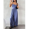 image:imageFloerns Womens Summer Jumpsuit Romper Spaghetti Strap Wide Leg Baggy PantsBlue Plain