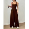 image:imageFloerns Womens Summer Jumpsuit Romper Spaghetti Strap Wide Leg Baggy PantsBrown