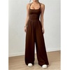 image:imageFloerns Womens Summer Jumpsuit Romper Spaghetti Strap Wide Leg Baggy PantsBrown