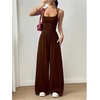 image:imageFloerns Womens Summer Jumpsuit Romper Spaghetti Strap Wide Leg Baggy PantsBrown