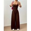 image:imageFloerns Womens Summer Jumpsuit Romper Spaghetti Strap Wide Leg Baggy PantsBrown Mutli