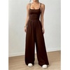 image:imageFloerns Womens Summer Jumpsuit Romper Spaghetti Strap Wide Leg Baggy PantsBrown Mutli