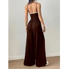image:imageFloerns Womens Summer Jumpsuit Romper Spaghetti Strap Wide Leg Baggy PantsBrown Mutli