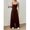 image:imageFloerns Womens Summer Jumpsuit Romper Spaghetti Strap Wide Leg Baggy PantsBrown Mutli