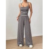 image:imageFloerns Womens Summer Jumpsuit Romper Spaghetti Strap Wide Leg Baggy PantsBrown and Blue