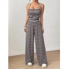 image:imageFloerns Womens Summer Jumpsuit Romper Spaghetti Strap Wide Leg Baggy PantsBrown and Blue