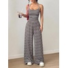 image:imageFloerns Womens Summer Jumpsuit Romper Spaghetti Strap Wide Leg Baggy PantsBrown and Blue