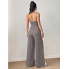 image:imageFloerns Womens Summer Jumpsuit Romper Spaghetti Strap Wide Leg Baggy PantsBrown and Blue