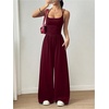 image:imageFloerns Womens Summer Jumpsuit Romper Spaghetti Strap Wide Leg Baggy PantsBurgundy