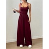 image:imageFloerns Womens Summer Jumpsuit Romper Spaghetti Strap Wide Leg Baggy PantsBurgundy