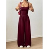 image:imageFloerns Womens Summer Jumpsuit Romper Spaghetti Strap Wide Leg Baggy PantsBurgundy