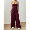 image:imageFloerns Womens Summer Jumpsuit Romper Spaghetti Strap Wide Leg Baggy PantsBurgundy Multi