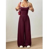 image:imageFloerns Womens Summer Jumpsuit Romper Spaghetti Strap Wide Leg Baggy PantsBurgundy Multi