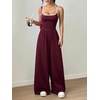 image:imageFloerns Womens Summer Jumpsuit Romper Spaghetti Strap Wide Leg Baggy PantsBurgundy Multi