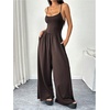 image:imageFloerns Womens Summer Jumpsuit Romper Spaghetti Strap Wide Leg Baggy PantsCoffee Brown