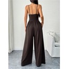 image:imageFloerns Womens Summer Jumpsuit Romper Spaghetti Strap Wide Leg Baggy PantsCoffee Brown