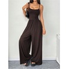 image:imageFloerns Womens Summer Jumpsuit Romper Spaghetti Strap Wide Leg Baggy PantsCoffee Brown