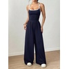 image:imageFloerns Womens Summer Jumpsuit Romper Spaghetti Strap Wide Leg Baggy PantsDark Blue Multi