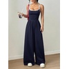 image:imageFloerns Womens Summer Jumpsuit Romper Spaghetti Strap Wide Leg Baggy PantsDark Blue Multi