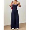 image:imageFloerns Womens Summer Jumpsuit Romper Spaghetti Strap Wide Leg Baggy PantsDark Blue Multi