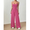 image:imageFloerns Womens Summer Jumpsuit Romper Spaghetti Strap Wide Leg Baggy PantsHot Pink