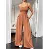 image:imageFloerns Womens Summer Jumpsuit Romper Spaghetti Strap Wide Leg Baggy PantsOrange
