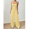 image:imageFloerns Womens Summer Jumpsuit Romper Spaghetti Strap Wide Leg Baggy PantsYellow