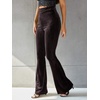 image:imageFloerns Womens Velvet Elastic Waist Flare Leg Palazzo Long Pants TrousersChocolate Brown