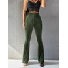 image:imageFloerns Womens Velvet Elastic Waist Flare Leg Palazzo Long Pants TrousersDark Green