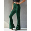 image:imageFloerns Womens Velvet Elastic Waist Flare Leg Palazzo Long Pants TrousersForest Green