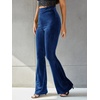 image:imageFloerns Womens Velvet Elastic Waist Flare Leg Palazzo Long Pants TrousersNavy Blue