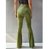 image:imageFloerns Womens Velvet Elastic Waist Flare Leg Palazzo Long Pants TrousersOlive Green
