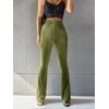 image:imageFloerns Womens Velvet Elastic Waist Flare Leg Palazzo Long Pants TrousersOlive Green
