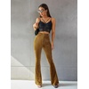 image:imageFloerns Womens Velvet Elastic Waist Flare Leg Palazzo Long Pants TrousersYellow